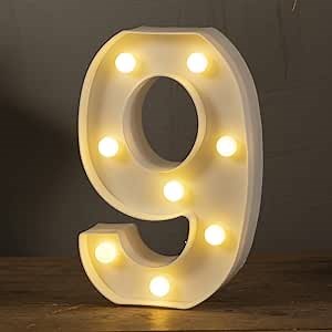 HXWEIYE Light Up Numbers-9, LED Marquee Number Lights Sign 26 Alphabet and 10 Number for Party Bar Birthday, Light Up Letters Battery Powered Warm White Christmas Decoration Numbers Lights