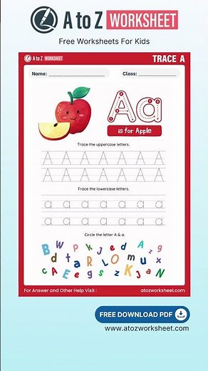Tracing and Writing Alphabet A Worksheet for Kids – Free A to Z Practice PDF
