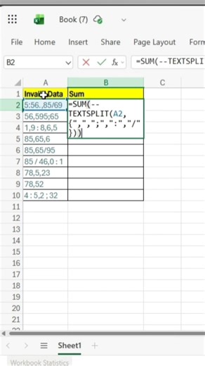 1.2K views | SUM Invalid Data in Excel Using Textspilt and Sum formulab #exceltricks #exceltips #Excel #DataScience #dataanalysis #dataanalytics #SQL #PowerBI #GoogleSheets #machinelearning Sonu Kumar | New Tech Mart | Facebook