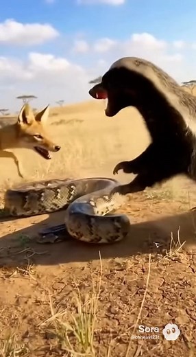 3K views | Honey Badger and Jackal tries to attack a Python #dog #hunting #animals #armadillo #jackal | Cyber Crab | Facebook