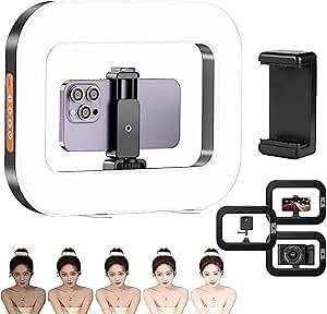 Rechargeable Selfie Portable Ring Light–Adjustable Bicolor Fill Light, Cordless Square Phone Light for Video Recording, Universal Phone Video Stabilizer for Camera Smartphone (Ring Light)