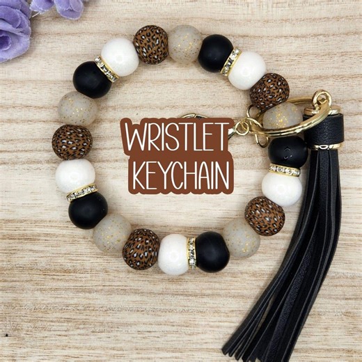 WRISTLET Keychain-beaded Bracelet Keychain "chocolate Cheetah" - Etsy