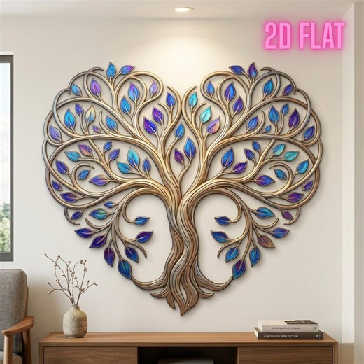 Metal Heart Tree Wall Decor, Colorful Leaf Wall Art, Anniversary Gift for Her, Romantic Home Decor - Etsy