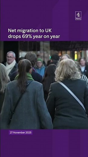 Net migration to UK drops 69% year on year