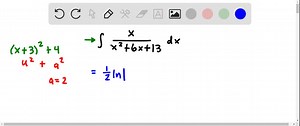 SOLVED:(A) Complete the square, make an appropriate u substitution, and then use the Endpaper Integral Table to evaluate the integral. (b) If you have a CAS, use it to evaluate the integral (no substitution or square completion), and then confirm that the result is equivalent to that in part (a). ∫(x)/(x^2 6 x 13) d x