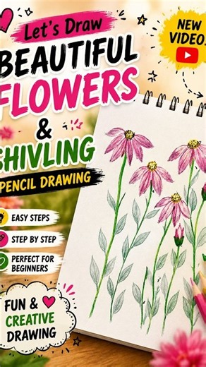 How to Draw Simple Pink Wildflowers 🌸 Step-by-Step Floral Art