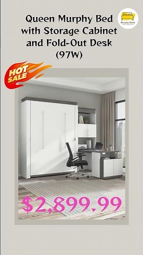 Murphy Nook Orion Queen Size Murphy Bed with Storage Cabinet and Fold Out Desk (97W)