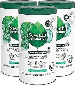 Seventh Generation Multi Purpose Wipes All Purpose Cleaning Garden Mint scent with 100% Essential Oils and Botanical Ingredients 70 count, Pack of 3