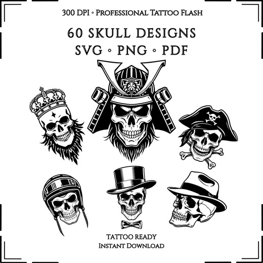 Skull Tattoo Designs Bundle SVG PNG | Tattoo Flash Skull Library - Etsy