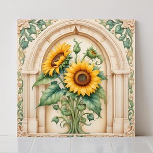 Sunflower Ceramic Tile, Art Nouveau Floral Wall Art, Botanical Flower Bathroom, Kitchen Backsplash Decor - Etsy