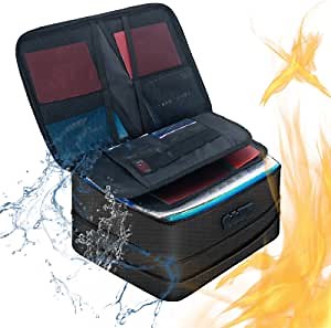 Fireproof Document Bag,File Safe Box Fireproof Waterproof for Home,Fireproof File Box, Adjustable Height Size ，3-Layer File Storage Case for Laptop,Files,Certificates,Important File Fire Safe