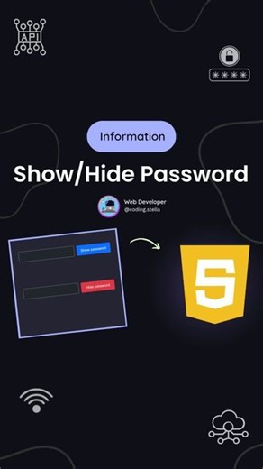 Stella • Coding • HTML • CSS • JAVASCRIPT on Instagram: "Show/Hide Password Using Simple JavaScript 🤭 Creating a user-friendly show/hide password toggle using JavaScript. 😈 ✅️ The ' if else ' statement helps in switching between these two states based on the current type attribute value of the password input field. ✅️ When the button is clicked, it toggles between showing the password as plain text and hiding it behind asterisks. This allows users to view or conceal their password for better u