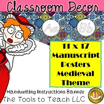Medieval Theme Manuscript Alphabet A to Z Handwriting Banner Grades K-4th