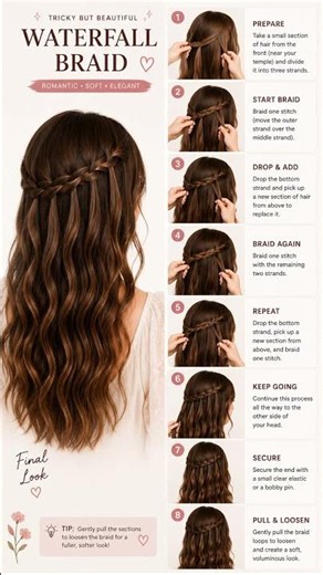 Easy waterfall braid hairstyle tutorial✨