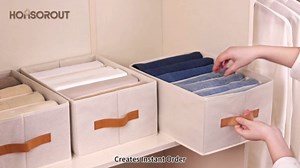 Clothes Organizers and Storage - 4/5/7 Grids Fabric Jeans Organizer with Handles, Foldable Closet Organizers Dividers, Wardrobe organizer for Pant, Sweater, T-shirt, Scarf, 6 Pack, Beige