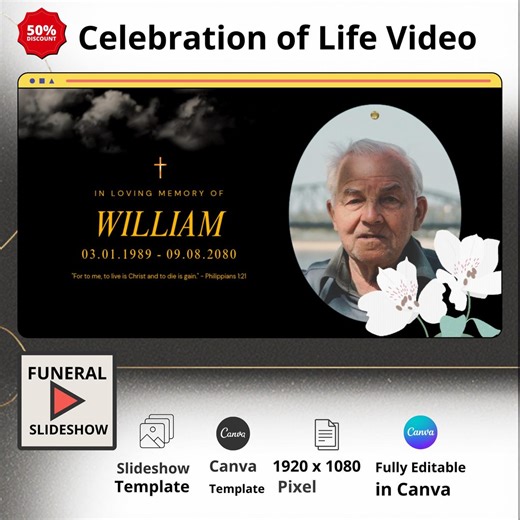 Black and Gold Funeral Slideshow Template, Celebration of Life Video (canva Digital Download) - Etsy