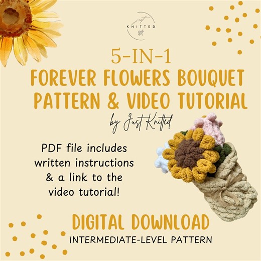 Finger Knit Flower Bouquet Pattern: 5-in-1 DIY PDF Instructions and Video Tutorial (digital Download) - Etsy