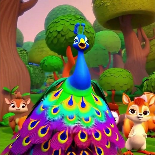 Colorful Peacock Cartoon Song | Kids Animal Rhymes & Dance | Ak Tree School Animation