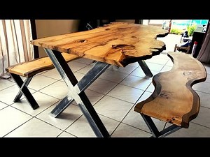 Rustic dining table with twisted benches - Chestnut(Buckeye) & Walnut