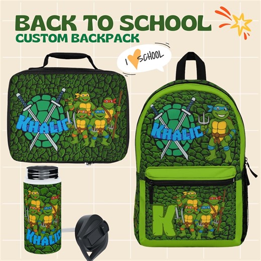 Personalized Ninja Turtles Backpack Set: Kids School Travel - Etsy