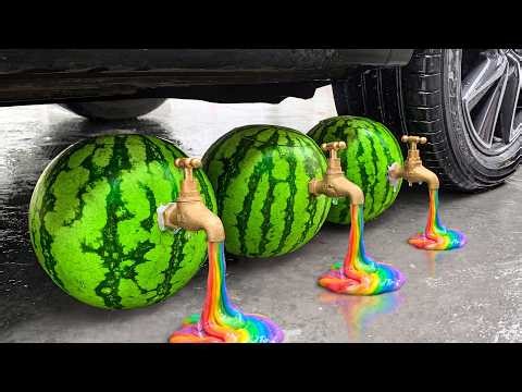 Car Crush Jelly Watermelon Experiment Test | Crushing Crunchy & Soft Things vs Car | 999 ASMR