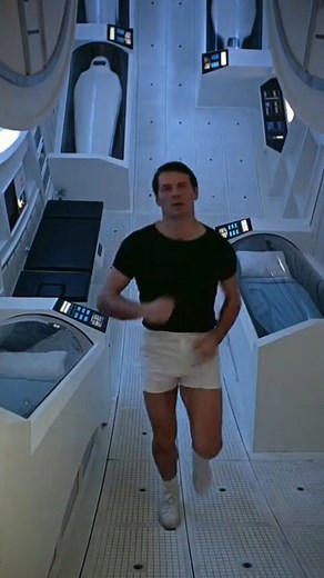 To achieve the iconic "2001" space station jogging sequence, actor Gary Lockwood remained in place at the bottom of a 'hamster-wheel' set as it rotated behind him. The camera was fixed to the inside of the rotating wheel to give the illusion of the actor jogging completely "around" the set, and alternatively mounted in such a way that the wheel rotated independently of the stationary camera (when the camera appears to follow the running actor). These practical effects were done between 1965 and