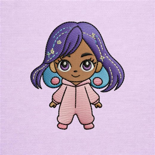 Cartoon Character Embroidery Design, Chibi Pajama Doll Pattern, Kids Machine Stitch File - Etsy