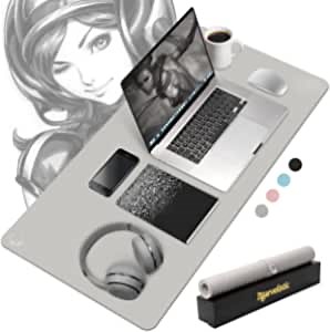 Desk Mat for Desktop - Nonslip Artgerm Illustrated Leather Desks Pad Blotter Accessories for Men & Women. Large Keyboard mat for Work or Gaming When Using Laptop or PC (32"x16" Gray)