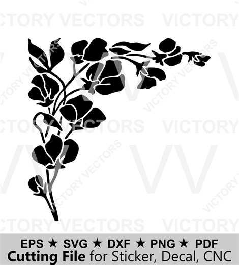 Sweet Pea Floral Corner SVG | Cottage Garden Flower Border Vector | Botanical Vine Frame Cut File for Cricut Laser Dxf Png Eps Pdf - Etsy