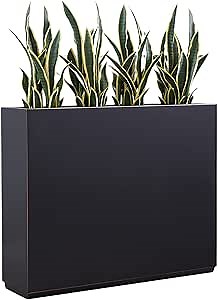 Wallowa Metallic Heavy Planter for Outdoor Plants, 38Lx10Wx30H Inches Tall and Long Metal Divider Planter Box with Hand Brushed Gold Edge for Outside & Indoor, No Assembly (Black)