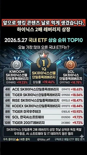 2026.5.27 국내 ETF 상승 순위 TOP10을 정리했습니다!