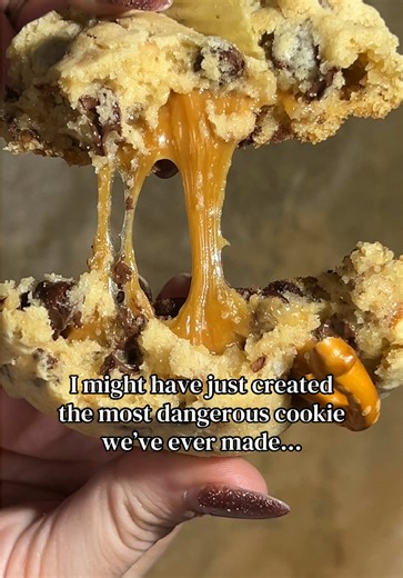 I think we just created our most dangerous cookie yet… Test baking a new stuffed cookie for the farmstand, and that caramel pull says everything. Might have to make a batch of these bakery-style kitchen sink cookies for the stand soon 👀 Would you try one? #fyp #stuffedcookies #cookietok #farmstand #sourdough