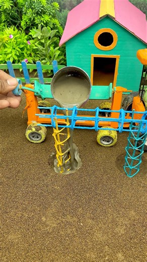 😱 Real Working Mini Tractor Making Cement Pillar | Amazing DIY Construction Machine 🚜 #shorts