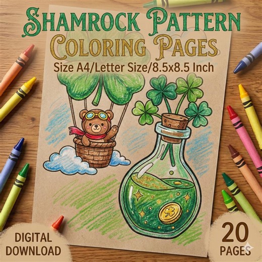 Shamrock Pattern Coloring Pages for Kids & Adults | St. Patrick’s Day Clover Designs Printable PDF | Cute Lucky Irish Coloring Book - Etsy