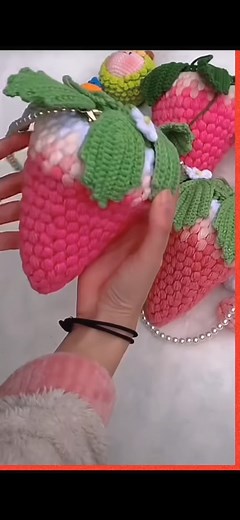 Crochet Strawberry Bag #crochet #handmade #foryou #crochetutorial #strawberry #diy #crochetbag #fyp #handcrafted #crochetideas #crochetlove #bag #pouchbag #pouches #strawberrybag #crochetstrawberrybag #strawberries #shoulderbag | Crochet Bag Creation