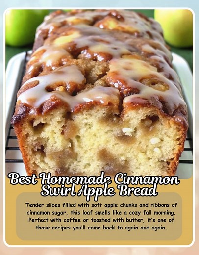 🍎 Best Homemade Cinnamon Swirl Apple Bread – Moist, spiced, and full of tender apple chunks with a sweet glaze on top! Ingredients: For the bread: 1/2 cup unsalted butter, softened 2/3 cup granulated sugar 2 large eggs 1/2 cup milk 1 tsp vanilla extract 1 1/2 cups all-purpose flour 1 1/2 tsp baking powder 1/4 tsp salt 1 1/2 cups peeled and chopped apples (I love Honeycrisp or Granny Smith) For the cinnamon swirl: 1/3 cup brown sugar 1 tsp cinnamon For the glaze: 1/2 cup powdered sugar 1–2 tbsp