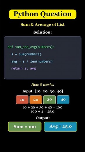 Python Function: Find Sum & Average of a List in Seconds! 🔢🐍 #python #coding
