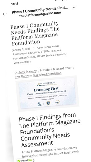 We listened. Here’s what we heard. The Platform Magazine Foundation has released Phase I findings from our Community Needs Assessment focused on STEMM education, veterans, and wellness. This is the first step in a multi-phase effort to guide evidence-informed programs and partnerships. 🔗 Full report: https://www.researchgate.net/publication/399499163_Community_Needs_Assessment_Phase_I_Pilot_Findings_STEMM_Education_Veterans_and_Wellness Support Phase II outreach and community listening: 👉 http
