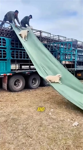 Clever Sheep Unloading Trick Using Fabric 🐑🪜