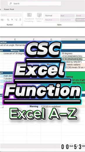 Excel CSC Function — why RADIANS matters