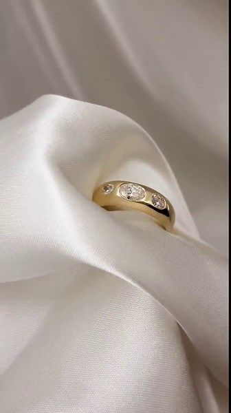 Gypsy Diamond Trilogy Ring, Oval Cut Lab Grown Diamond Dome Band, Flush Set Chunky Band Gold Ring, 14K Yellow Gold Statement Ring - Etsy Australia