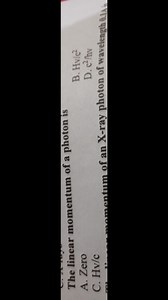 The linear momentum of a photon isA. ZeroB. Hvc2C. Hv/cD. c... | Filo