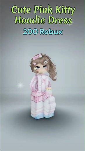 Roblox Outfit Idea For Girls, Cute Pink Kitty Hoodie Dress