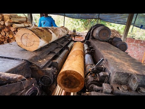 Giant Log Veneer Peeling Machine | Satisfying Wood Process