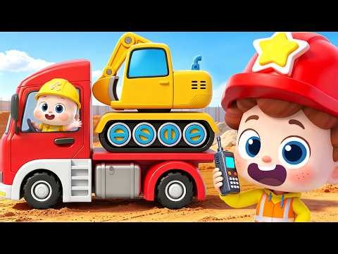 🔴LIVE | Wheels on the Construction Trucks | Digger, Mixer, Crane | Kids Songs | BabyBus