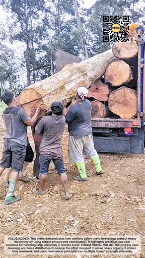 Manual Log Unloading Technique Using Leverage and Teamwork #9work