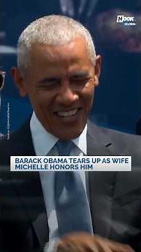 Barack Obama tears up during wife Michelle's speech