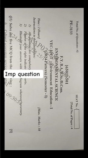 SPPU FY Environmental Science 2025 | VEC-104 Sem 1 Question Paper | BA BSc BCom | 100% IMP📚🔥