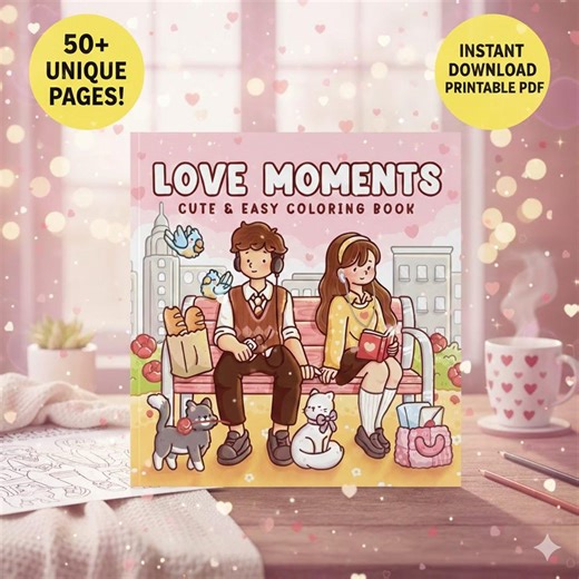 50 Cute Love Moments Coloring Book, Bold and Easy Valentine Coloring Pages, Romantic Kawaii Aesthetic Designs PDF, Instant Digital Download - Etsy