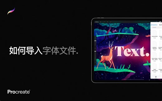 Procreate教程 - 多种导入字体的方式，可使用字体文件类型包括，TTC，TTF和OTF。